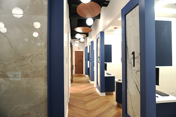 A hallway in the Smile Circle Dental interior leading to treatment rooms